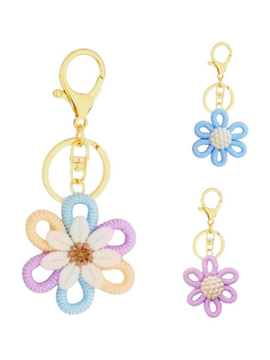 Accessories - SET OF 3 CROCHETED BOHEMIAN FLOWER MACRAME BAG CHARMS / KEY CHAINS